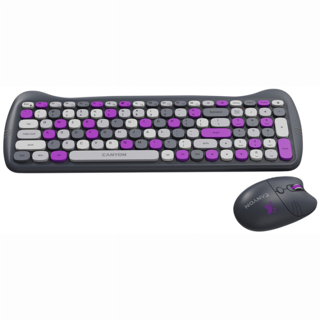 Клавіатура і миші - ​Комплект бездротовий Canyon HSET-W6 Kitty Edition Wireless Violet (CNS-HSETW6VT)#2