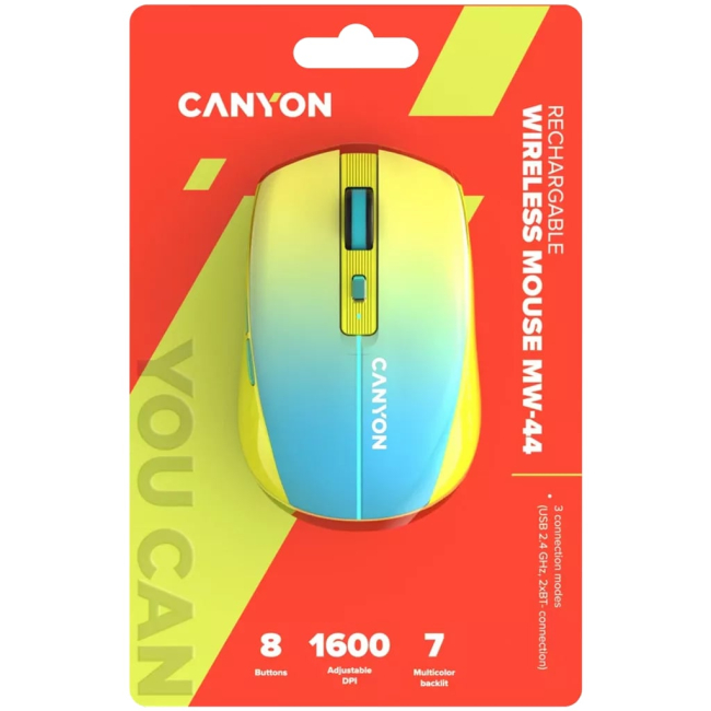 Клавіатура і миші - Мишка Canyon MW-44 LED Rechargeable Wireless/Bluetooth Yellow Blue (CNS-CMSW44UA)#6