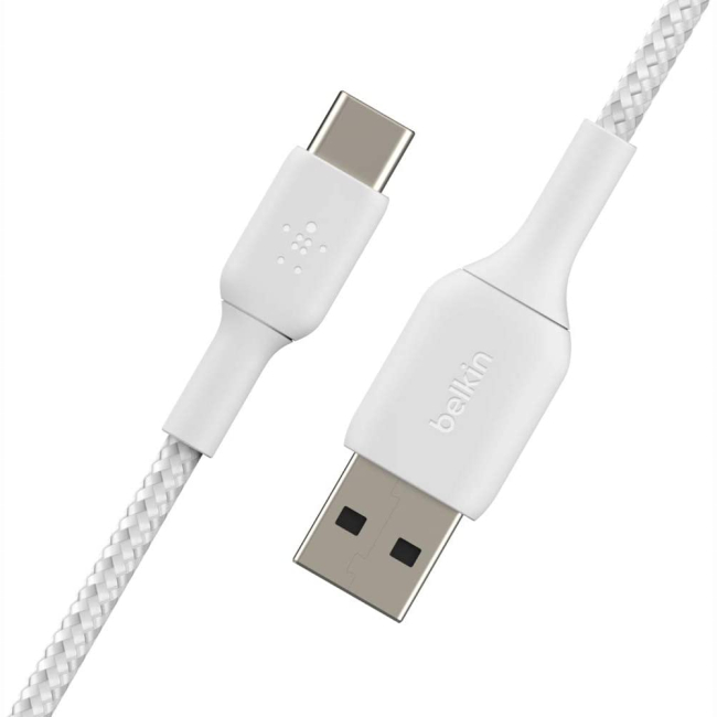 Павербанки - Кабель Belkin USB-A > USB-C зарядка/синхронизация 15Вт Type-C плетеный белый (CAB002BT1MWH)#3