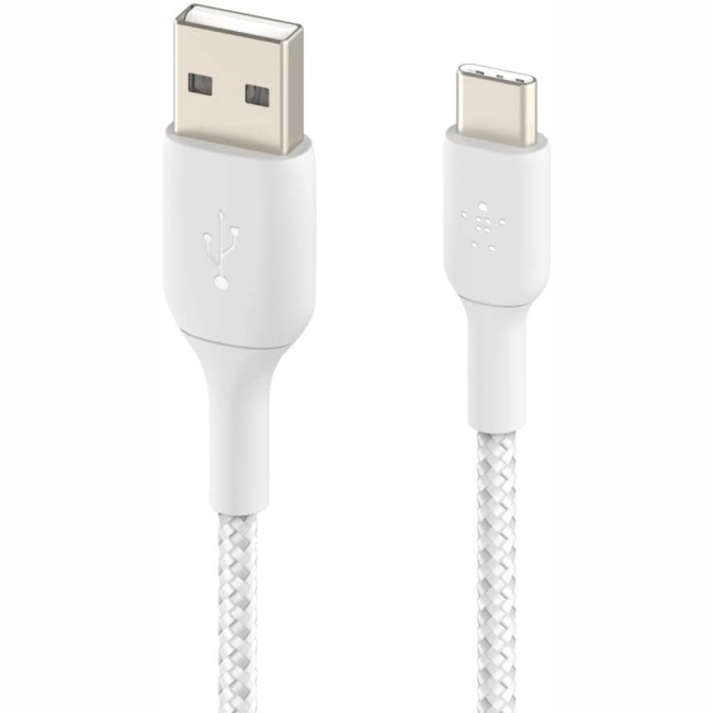 Павербанки - Кабель Belkin USB-A > USB-C зарядка/синхронизация 15Вт Type-C плетеный белый (CAB002BT1MWH)#5