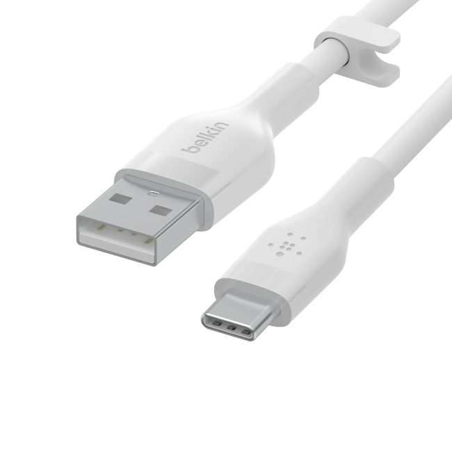 Павербанки - Кабель Belkin USB-A > USB-C зарядка/синхронизация Belkin 15Вт Type-C силиконовый с клипсой белый (CAB008BT2MWH)#2