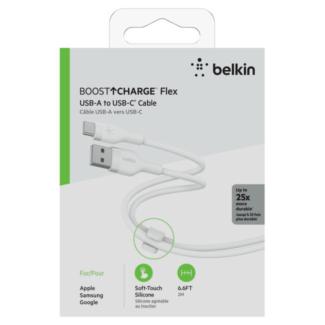 Павербанки - ​Кабель Belkin USB-A > USB-C заряджання/синхронізації Belkin 15Вт Type-C силіконовий з кліпсою білий (CAB008BT2MWH)#6