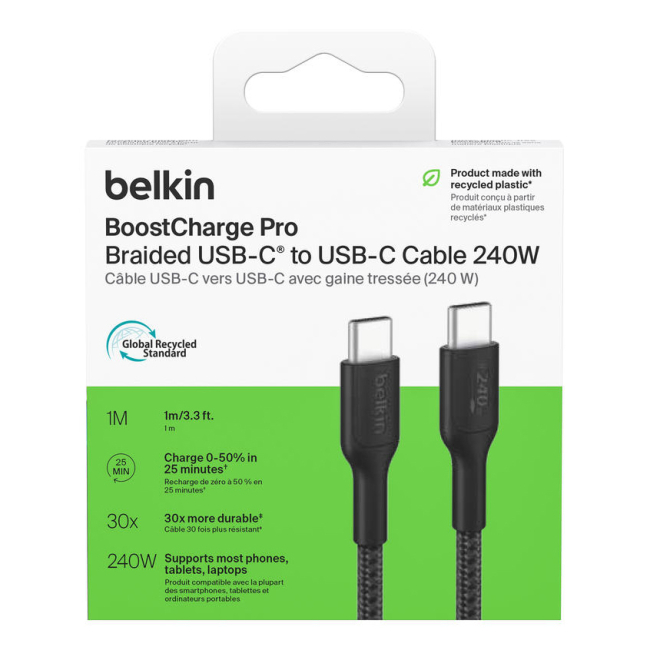 Павербанки - Кабель Belkin USB-C > USB-C зарядка/синхронизация 240Вт Type-C плетеный черный (CAB025HQ1MBK)#2