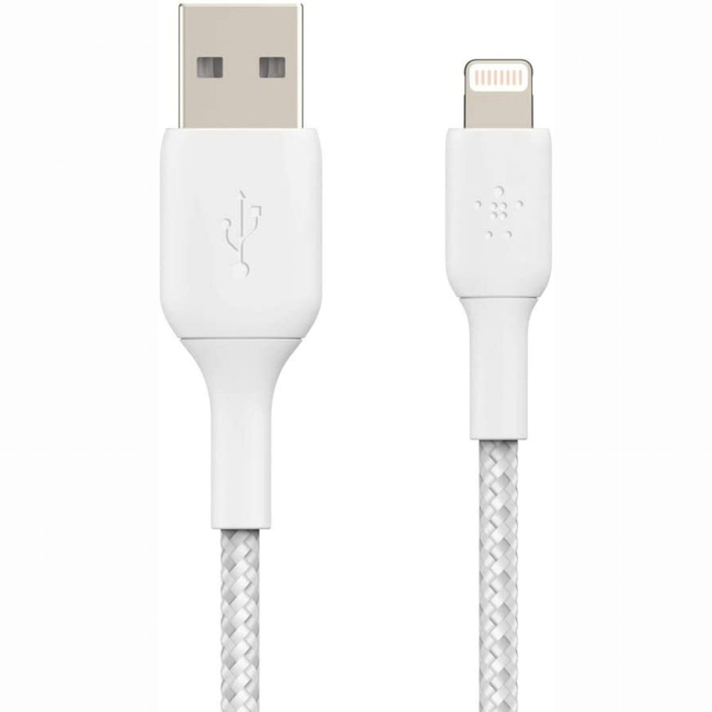 Павербанки - Кабель Belkin USB-A > Lightning зарядка/синхронизация 12Вт плетеный белый (CAA002BT2MWH)#2