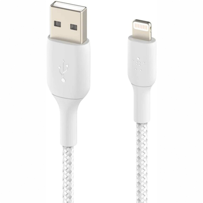 Павербанки - Кабель Belkin USB-A > Lightning зарядка/синхронизация 12Вт плетеный белый (CAA002BT2MWH)#3