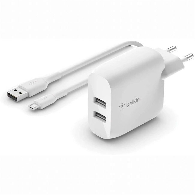 Павербанки - ​Зарядное устройство сетевой Belkin 24Вт 2хUSB-A кабель USB-A > Lightning 1м белый (WCD001VF1MWH)#3