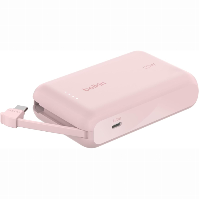 Павербанки - аккумулятор портативный литий-ионный Power Bank Belkin 10000мА·ч 20Вт с интегрированным кабелем USB-C розовый (BPB021HQPK)#3