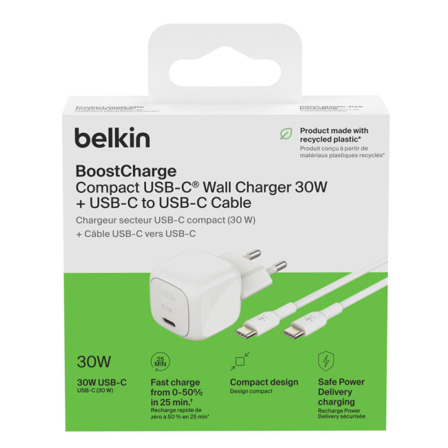 Павербанки - ​Зарядное устройство сетевое Belkin 30Вт USB-С PD PPS кабель USB-С > USB-C 1м PVC белое (WCA008KQ1MWH-B6)#5