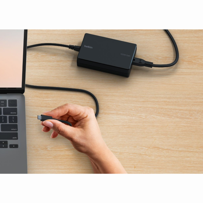 Павербанки - Зарядное устройство сетевой Belkin 100Вт USB-С GAN PD PPS кабель USB-C 2м OEM черное (INC016VFBK)#3