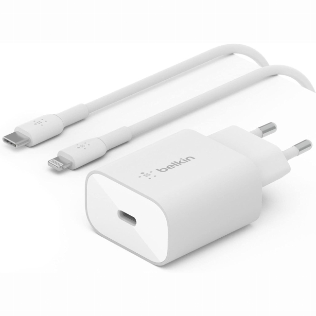 Павербанки - ​Зарядний пристрій мережевий Belkin 25Вт USB-С PD PPS кабель USB-С > Lightning 1м PVC білий (WCA004VF1MWH-B5)#2
