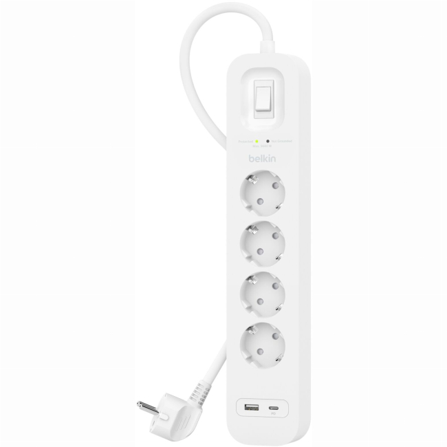 Павербанки - Подовжувач-фільтр мережевий Belkin 4хТип F 3x1.5мм кв 16А USB-A/USB-C 18Вт 2м білий (SRB001VF2M)#2