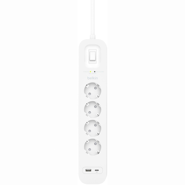 Павербанки - Подовжувач-фільтр мережевий Belkin 4хТип F 3x1.5мм кв 16А USB-A/USB-C 18Вт 2м білий (SRB001VF2M)#3