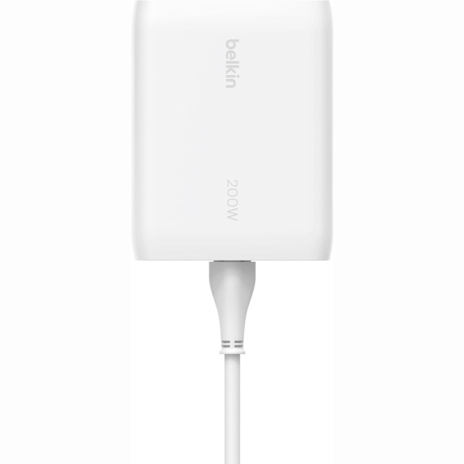 Павербанки - ​Зарядний пристрій мережевий Belkin 200Вт 4хUSB-С GAN PD PPS білий (WCH015VFWH)#4