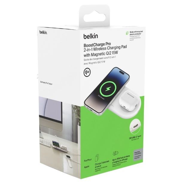 Павербанки - Зарядное устройство для беспроводной связи Belkin 15Вт Pad Qi2 2в1 белое (WIZ021VFWH)#3