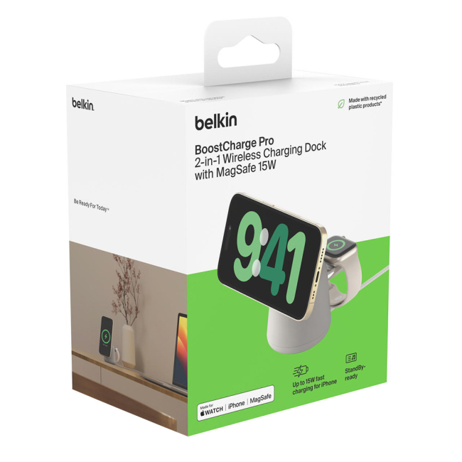 Павербанки - ​Зарядний пристрій бездротовий Belkin MagSafe iPhone/Watch/AirPods Sand Mass 2в1 (WIZ020VFH37)#9