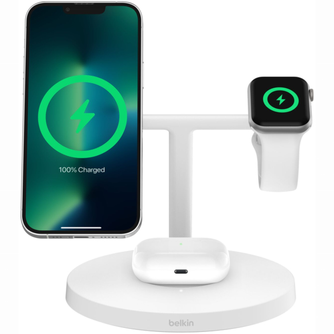 Павербанки - ​Зарядное устройство беспроводное Belkin Magnetic Pad Qi2 15Вт 3в1 белое (WIZ032KQWH)#4