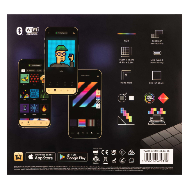 Мебель для геймеров - Панель Smart LED Twinkly Squares 1 Starter RGB IP20 16х16см USB-C (TWQ064STW-01-BUSB)#2
