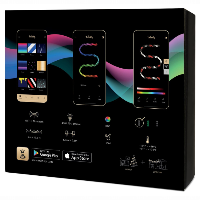 Меблі для геймерів - Гірлянда Smart LED Twinkly Cluster RGB 400 IP44 6м кабель чорний (TWC400STP-BEU)#2
