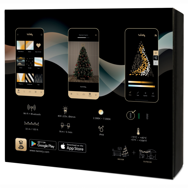 Меблі для геймерів - Гірлянда Smart LED Twinkly Strings AWW 400 IP44 32м кабель чорний (TWS400GOP-BEU)#2