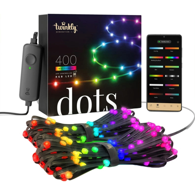 Меблі для геймерів - Гірлянда Smart LED Twinkly Dots Lights RGB 400 IP44 20м USB-C кабель чорний (TWD400STP-BEU)#2