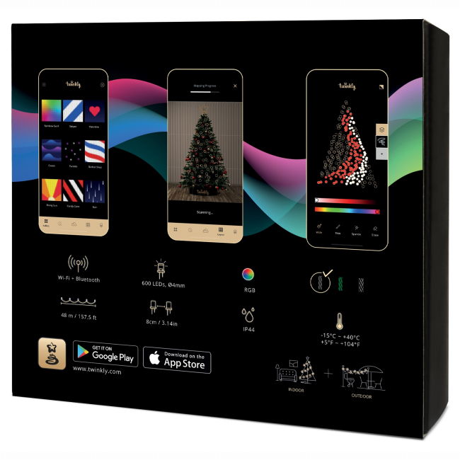 Меблі для геймерів - Гірлянда Smart LED Twinkly Strings RGB 600 IP44 48м кабель чорний (TWS600STP-BEU)#2