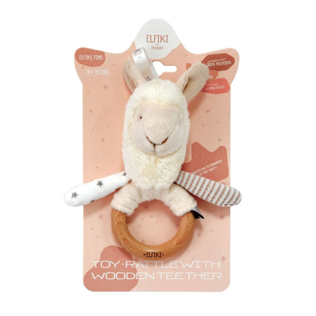 Погремушки, прорезыватели - Погремушка с деревянным прорезывателем Elfiki & Friends Лама Сэмми (ІГ-0135)#2