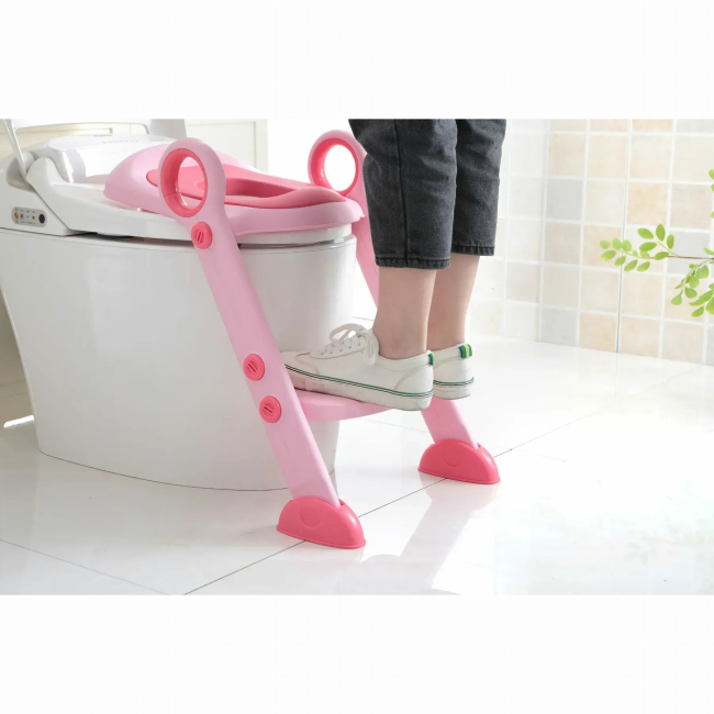 Товары по уходу - Детское сиденье со ступеньками на унитаз Babyhood с полиуретановым кольцом розовое (BH-122P)#5