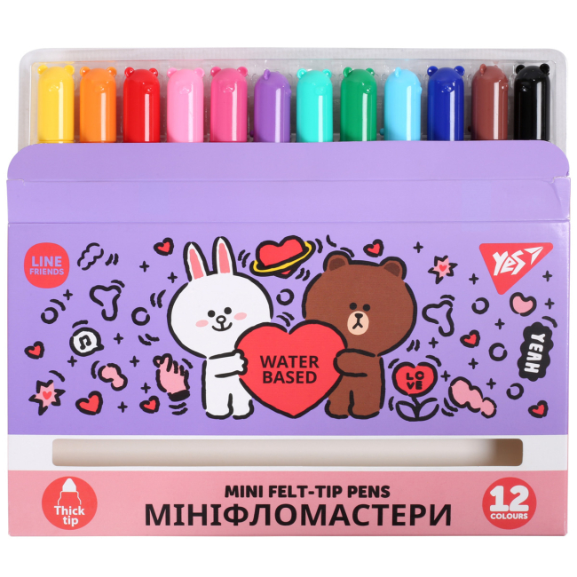 Канцтовари - Фломастери Yes Line Friends Mini 12 кольорів (650594)#2
