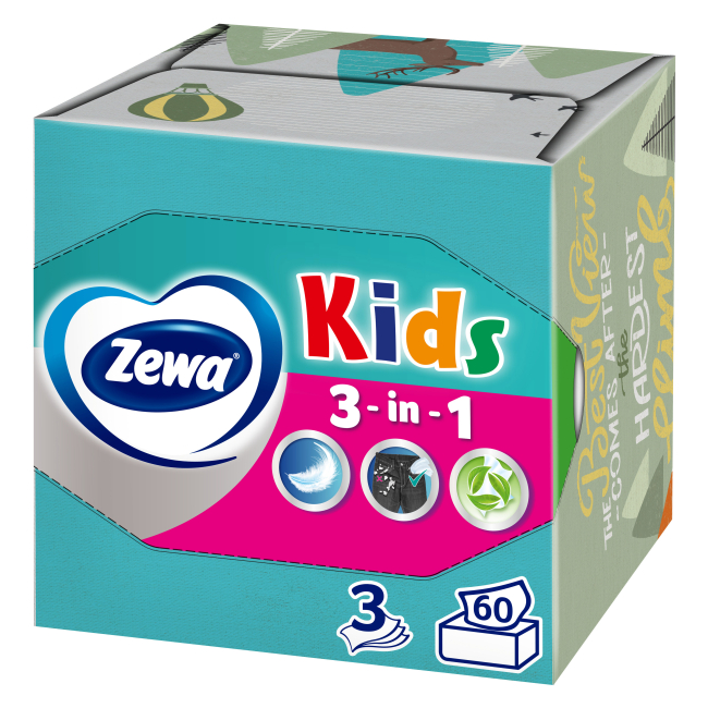 Антисептики і маски - Серветки Zewa Kids Cube 3 в 1 60 шт в асортименті (7322540413977)#3