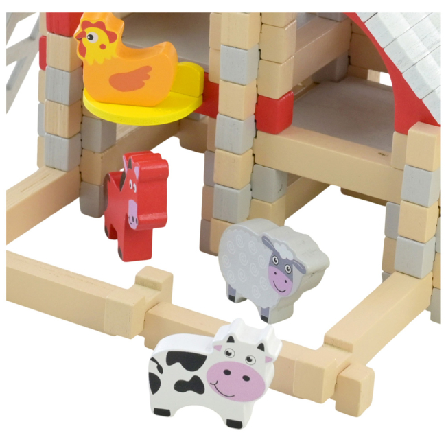 Конструкторы с уникальными деталями - Деревянный конструктор Країна Іграшок Ферма 123 деталей (C9436)#4