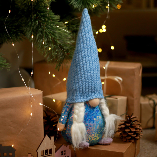 Персонажі мультфільмів - ​​М'яка іграшка Novogod'ko Гном дівчинка блакитна паєтка 40 см (974638)#5