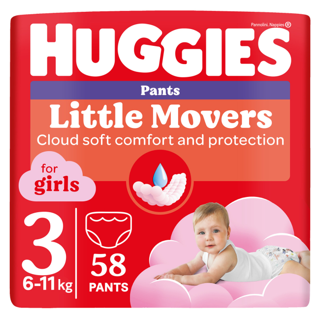 Підгузки - Підгузки-трусики Huggies Little Movers для дівчаток 3 M-Pack 6-11 кг 58 x 2 шт (5029054568033)#2