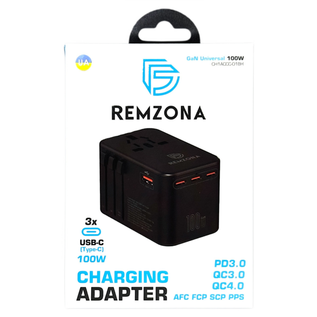 Павербанки - Сетевое зарядное устройство Remzona GaNUniversal 100W (CH1ACCC-01BK)#9