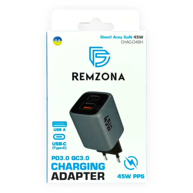 Павербанки - Сетевое зарядное устройство Remzona iwell Acey GaN 45W (CHAC-04BK)#5