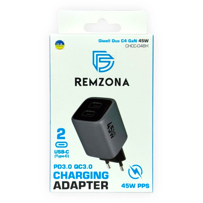 Павербанки - Мережевий зарядний пристрій Remzona Giwell Duo C4 GaN 45W (CHCC-04BK)#5
