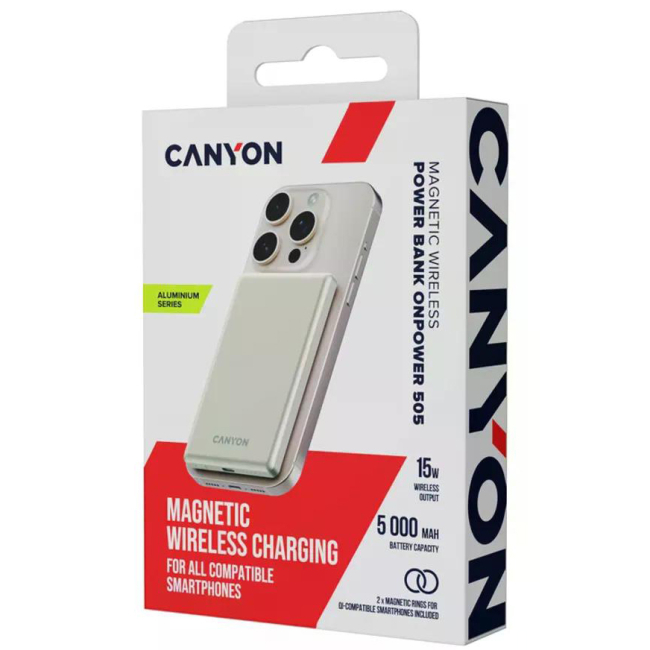 Павербанки - Портативная батарея Canyon power bank OnPower 505 slim Magnetic 5000 mAh PD20W Beige (CNS-CPB505BE)#6