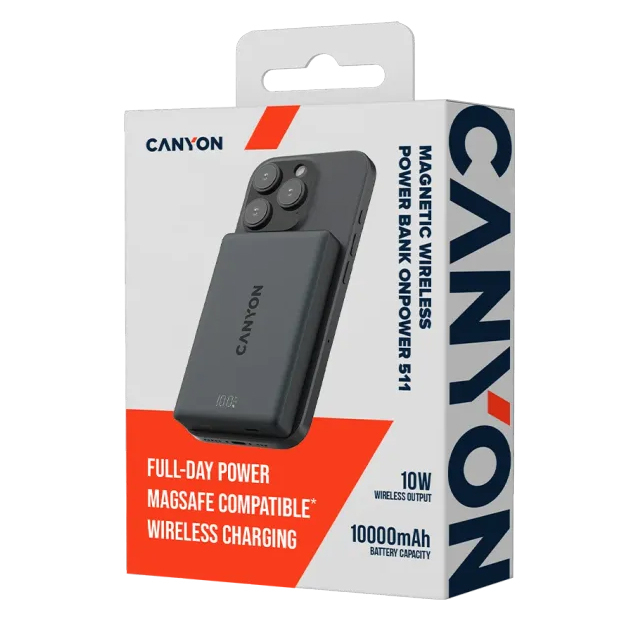 Павербанки - Портативная батарея Canyon magnetic power bank OnPower 511 PD20W 10000mAh Aluminium Interstellar Black (CNS-CPB511B)#5