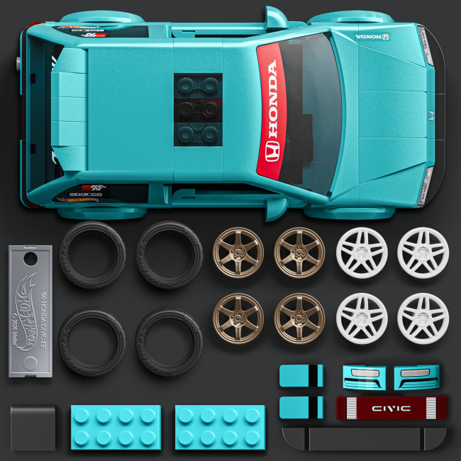 Конструктори Hot Wheels - Машинка-конструктор Mattel Brick Shop Speed Honda Custom 90 Civic EF (JHF62)#5