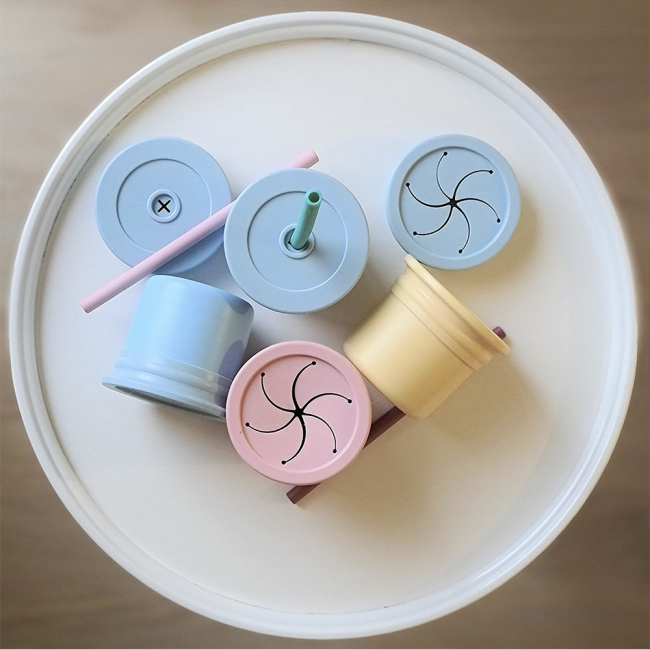 Дитячий посуд та аксесуари - Чашка-контейнер з трубочкою силіконова MinikOiOi Sip + Snack Aqua Green Powder Grey (101100107)#3