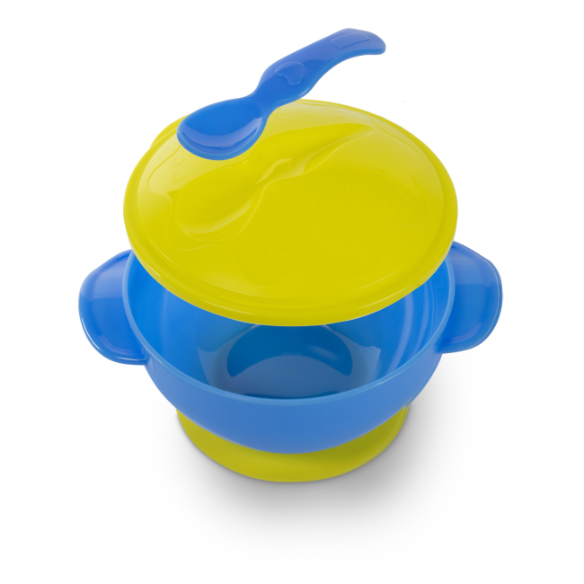 Детская посуда и аксессуары - Мисочка Baboo с основанием-присоской, крышкой и ложечкой желтая (9-033)#4