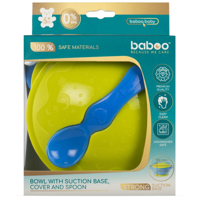 Детская посуда и аксессуары - Мисочка Baboo с основанием-присоской, крышкой и ложечкой желтая (9-033)#5