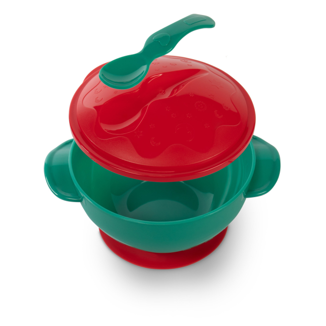 Детская посуда и аксессуары - Мисочка Baboo с основой-присоской, крышкой и ложечкой красная (9-034)#4