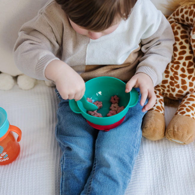 Детская посуда и аксессуары - ​Мисочка Baboo с основой-присоской, крышкой и ложечкой красная (9-034)#6