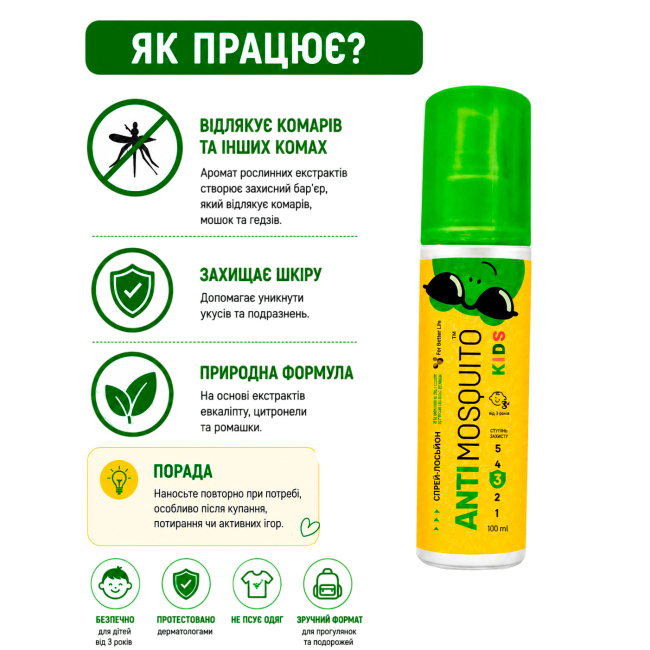 Средства индивидуальной защиты - Спрей-лосьон Antimosquito Kids 100 мл (4820214193642)#3
