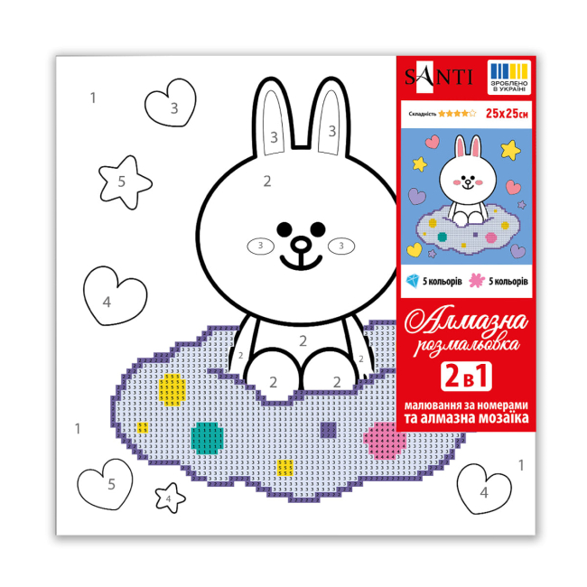 Товары для рисования - Картина по номерам с алмазной мозаикой Santi Лайн Фрэндс Кони на облаке 25 х 25 см (954939)#2