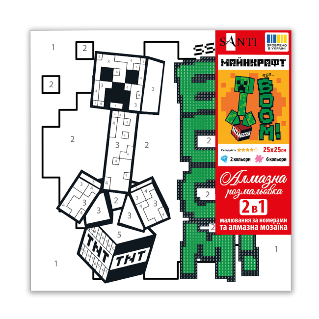 Товары для рисования - Картина по номерам с алмазной мозаикой Santi Майнкрафт Крипер Бум 25 х 25 см (954932)#2