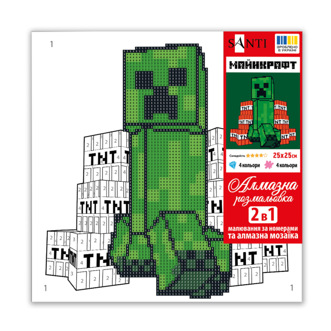Товары для рисования - Картина по номерам с алмазной мозаикой Santi Майнкрафт Крипер и взрывчатка 25 х 25 см (954930)#2