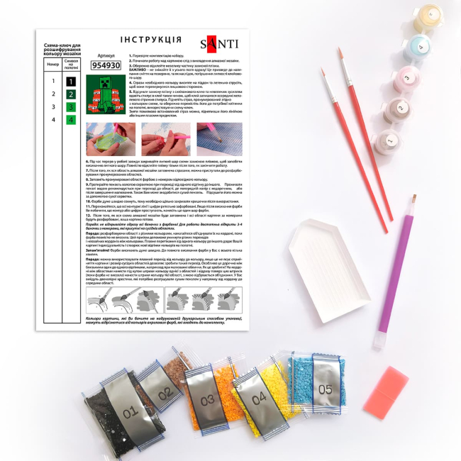 Товары для рисования - Картина по номерам с алмазной мозаикой Santi Майнкрафт Крипер и взрывчатка 25 х 25 см (954930)#3