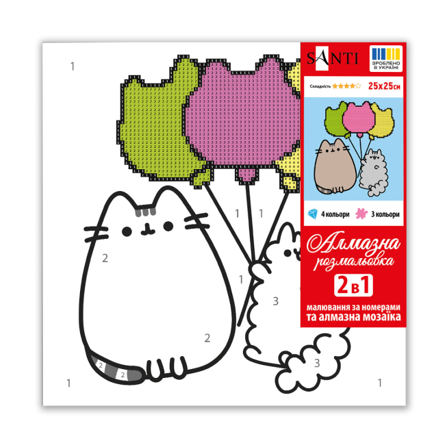 Товары для рисования - Картина по номерам с алмазной мозаикой Santi Пушин Друзья и шары 25 х 25 см (954940)#2