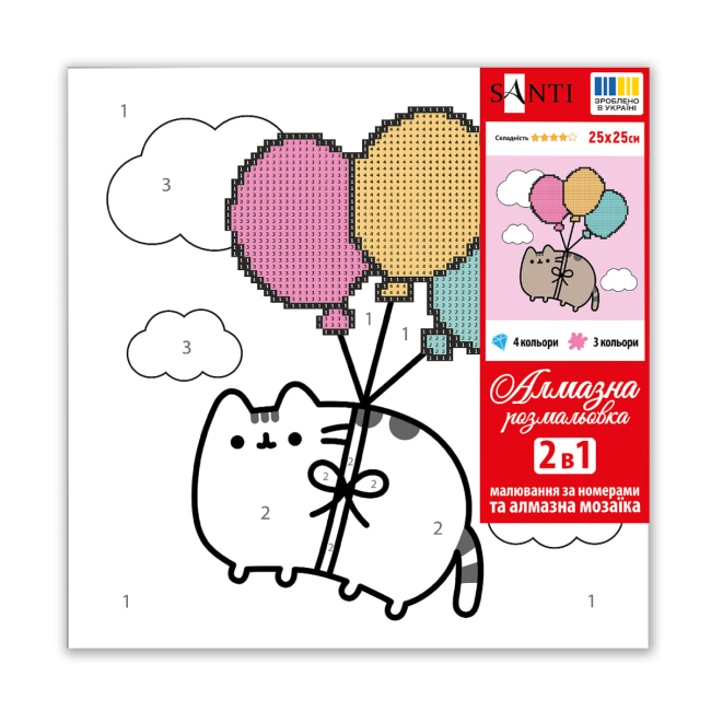 Товары для рисования - Картина по номерам с алмазной мозаикой Santi Пушин Полет на воздушных шарах 25 х 25 см (954936)#2